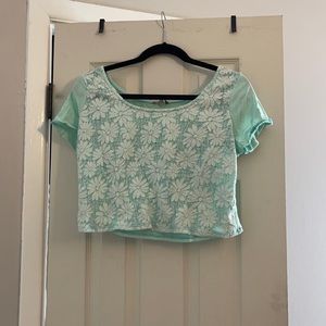 Flower printed teal crop top